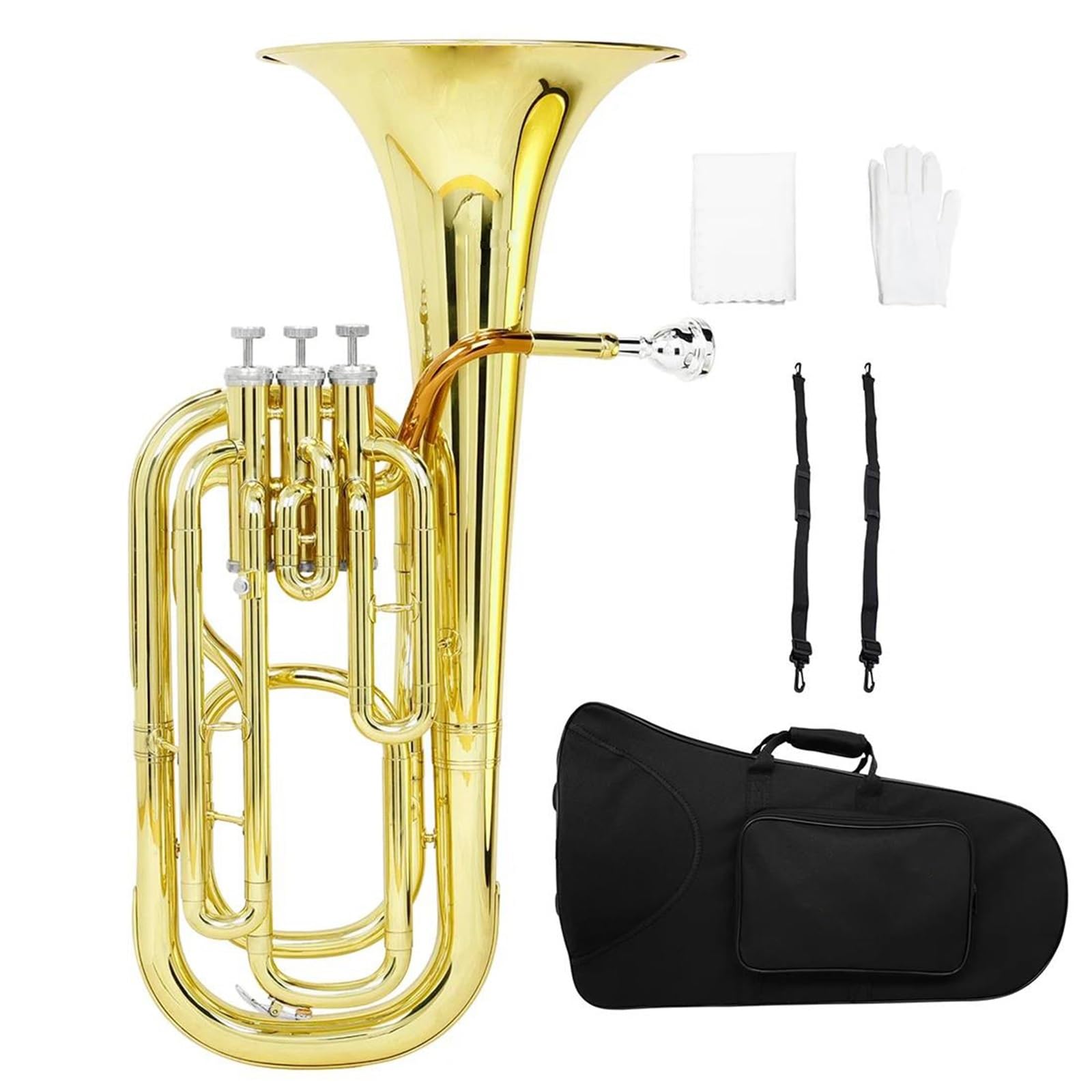 Eufonium Mosiądzu Eufonium Bb 3 Klucz Pionowy Róg Tenorowy Złoty Lakier Barytonowy Instrument Dęty Blaszany Z Futerałem Akcesoria Do Rękawiczek