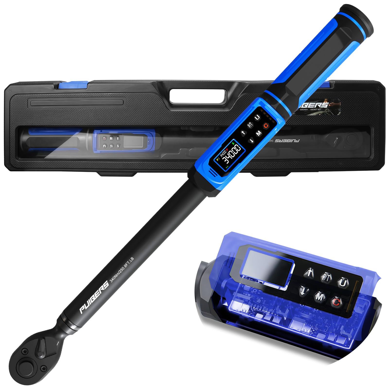 PUIBERS Digital Torque Wrench 1/2 Inch Drive (340 Nm / 250.9 ft.lb), Electronic Torque Wrenches with LED & Buzzer Alarm, LCD Display, ยฑ1% Accuracy for Car, Motorcycle and Bike Repair โ image 1