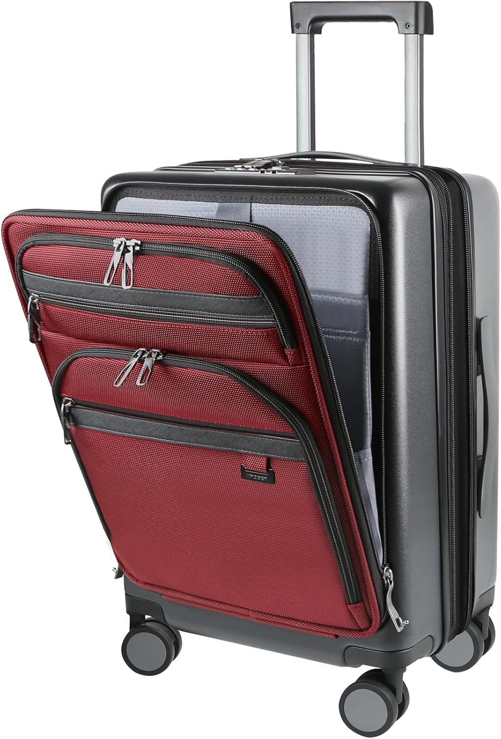 KROSER Hardside Expandable Carry On Luggage 22x14x9 Airline Approved With Front Business Pockets, 20 Inch Suitcases with Wheels, Carry on Suitcase with TSA Lock & USB Port, Black-Dark Red Black/Dark Red