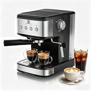 15 Bar Espresso & Cappuccino Coffee Machine, Stainless Steel Coffee Maker with Milk Frother, 1.5L Removable Water Tank Capacity, Cappuccino, Latte, Macchiato, Barista Style Drinks at Home