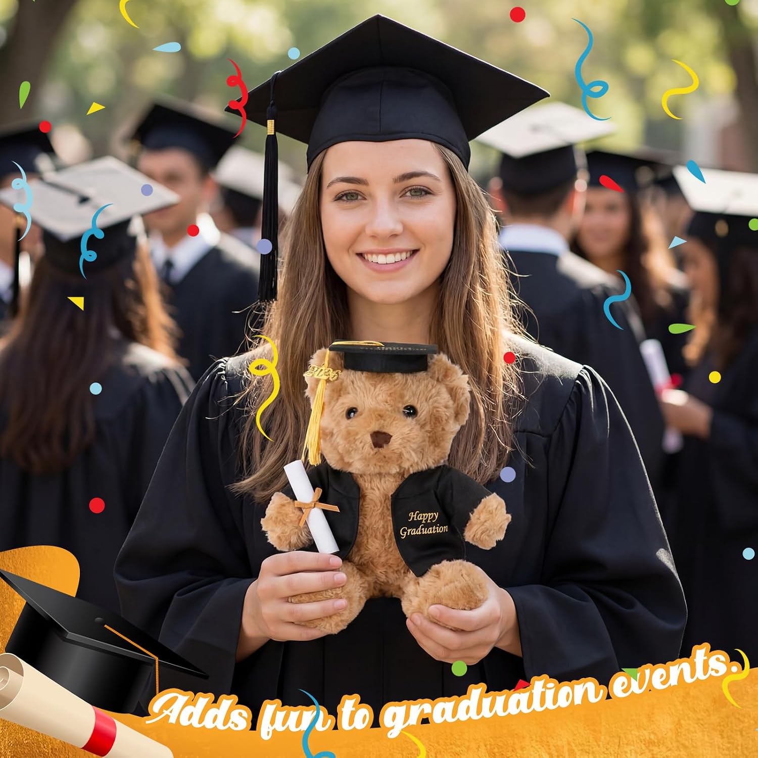 Mimorou 6 Pcs Mini Graduation Caps with 2026 Tassel Plush Mason Jars Small Animal Bachelor Hat for Photo Props Party Supply