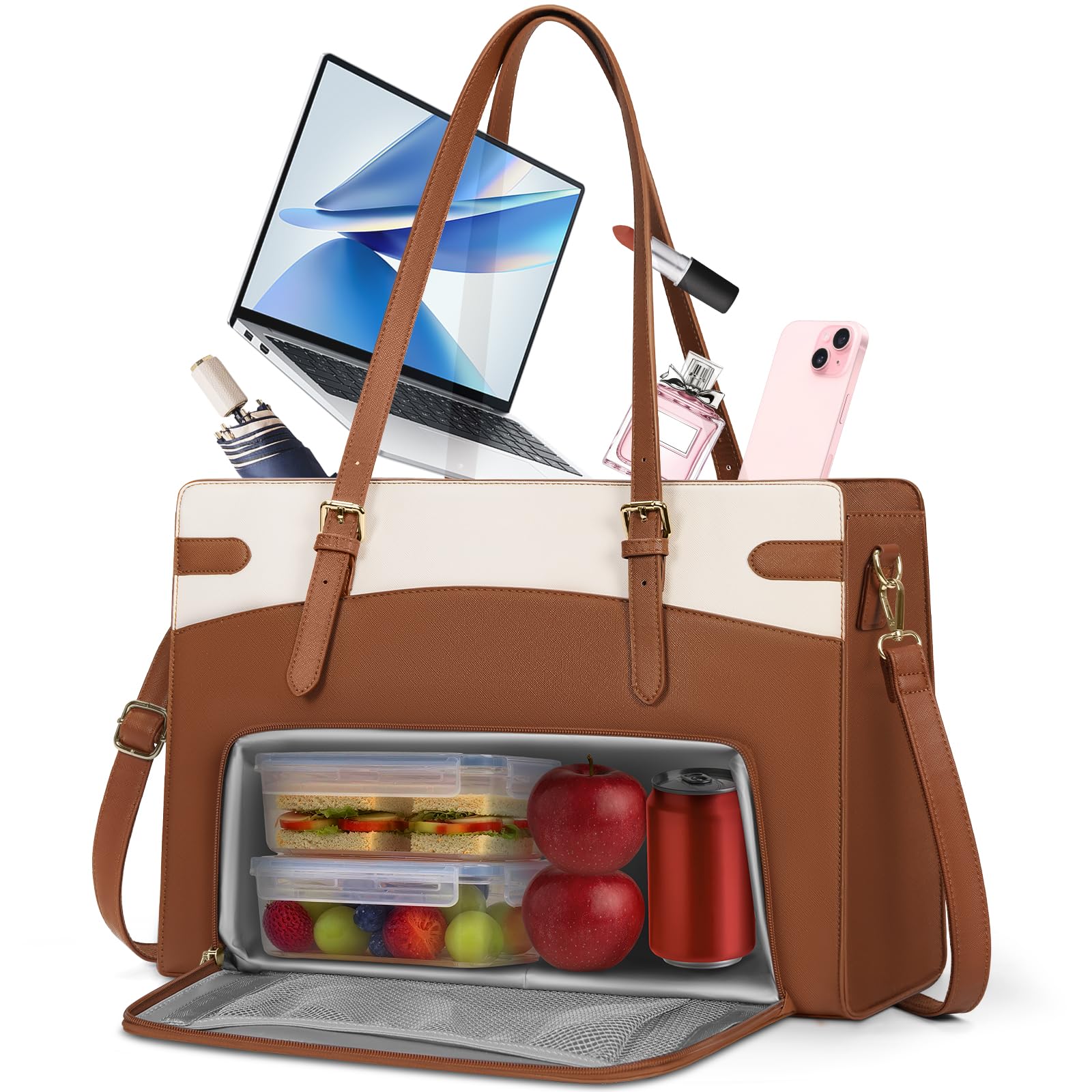 RAINSMORE Arbeitstasche Damen mit Isolierted Kühlfach Shopper Damen Laptoptasche 15,6 Zoll Handtasche Groß Business Tasche Aktentasche Lehrertasche