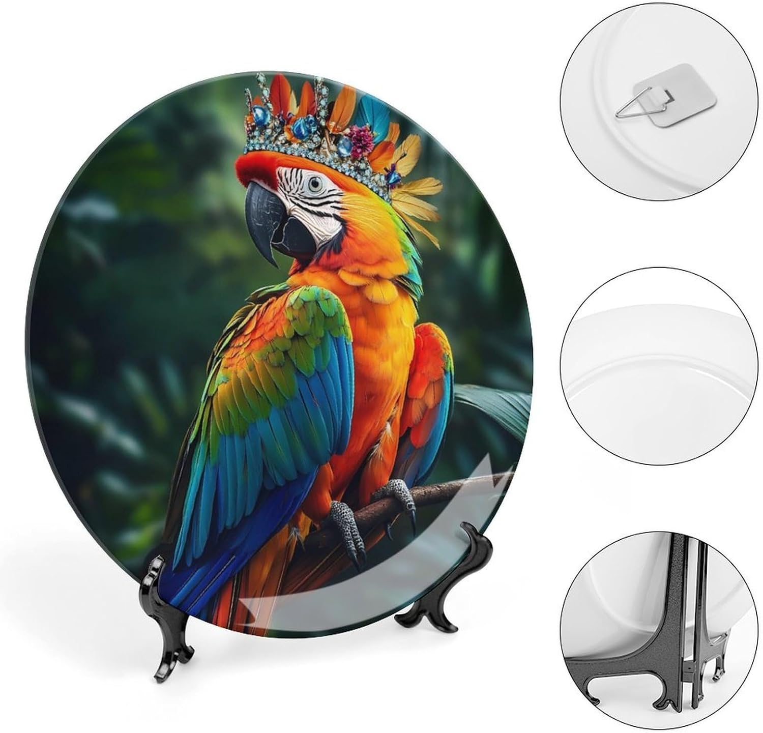 Parrot Bird Bone China Decorative Plate with Stand Home Dessert Plates Gift for Men Women 7inch