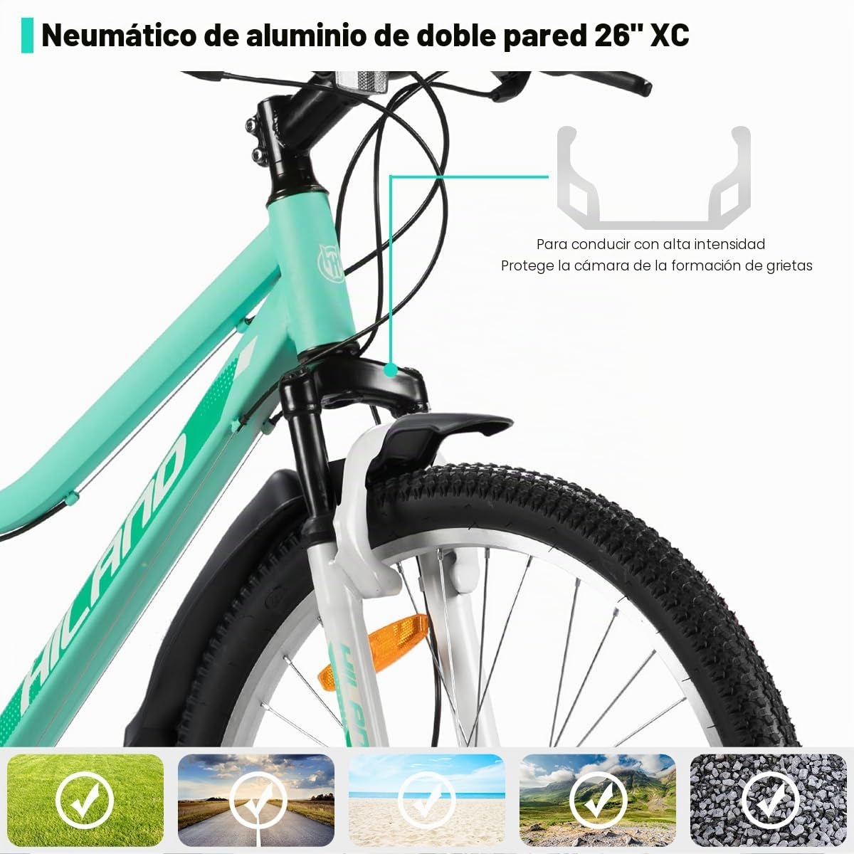 HILAND Bicicleta de Montaña para Mujer 26”, 18 Velocidades, MTB con Cuadro Bajo (Step-Through) y Horquilla con Suspensión, Bicicleta para Adultos Hombre y Mujer, Verde/Rosa