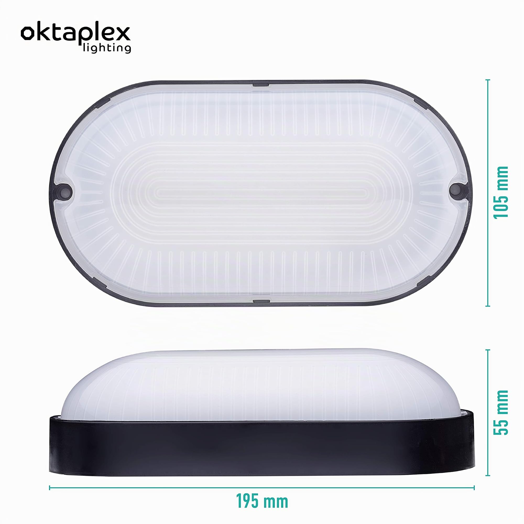 Oktaplex LED Kellerlampe BASE 230 V 9W IP65 Oval Deckenleuchte Schwarz 4x | 800 lm, Neutralweiß 4000K, Feuchtraum geeignet, Decken- und Wandmontage, Robustes Kunststoffgehäuse