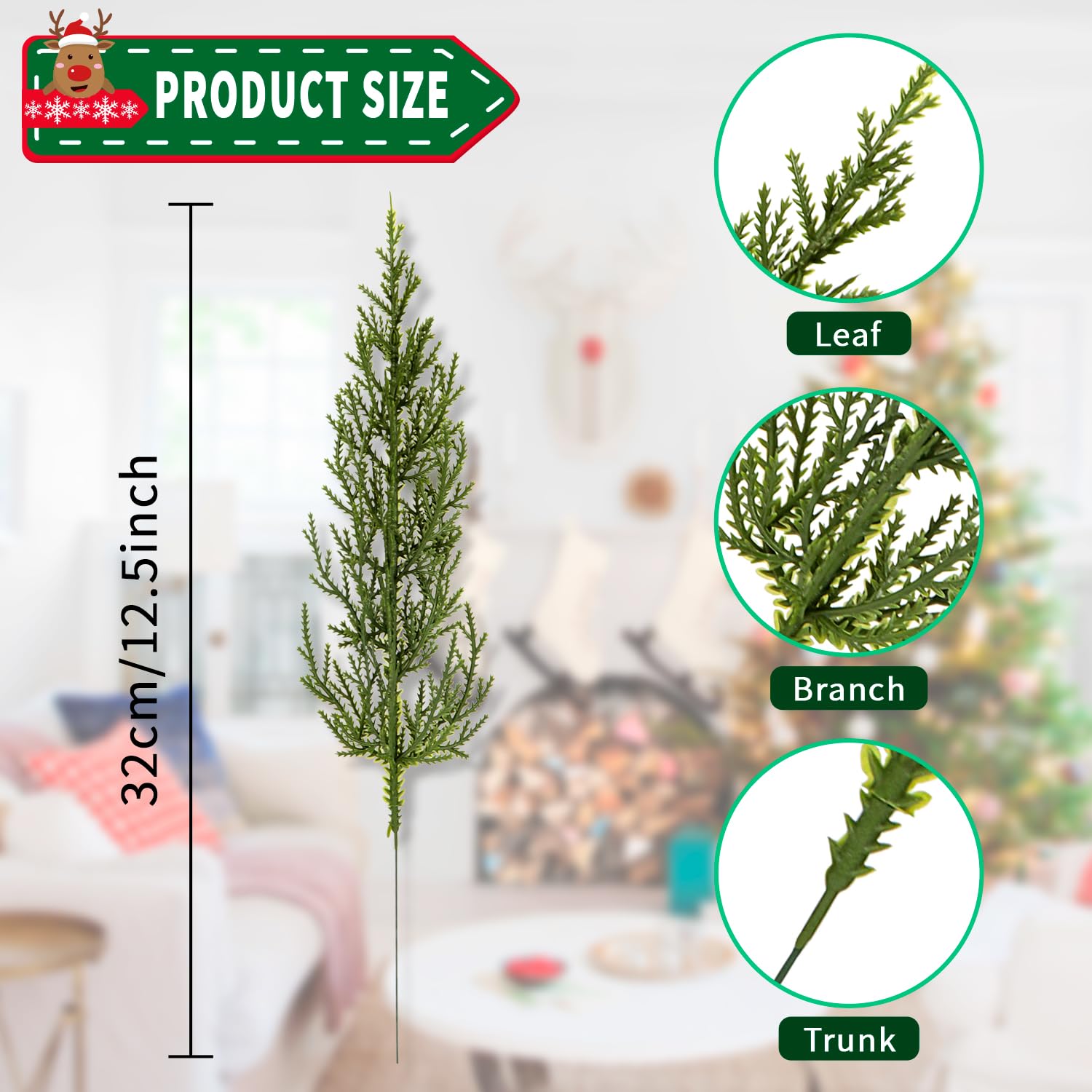 Rami di pino artificiali verdi natalizi, 35 aghi, 35 cm, 10 bacche rosse, 22,6 cm, decorazioni fai da te per la casa | Leroy Merlin