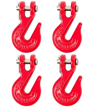 5/16 G80 Chain Hook, 4 Pack Grade 80 5/16 in Clevis Grab Hooks Heavy Duty, 4,900 Lbs Working Load Limit Tow Chain Hooks for G80 Transport Binder Chain and Binder/Trailer Trucks - Red