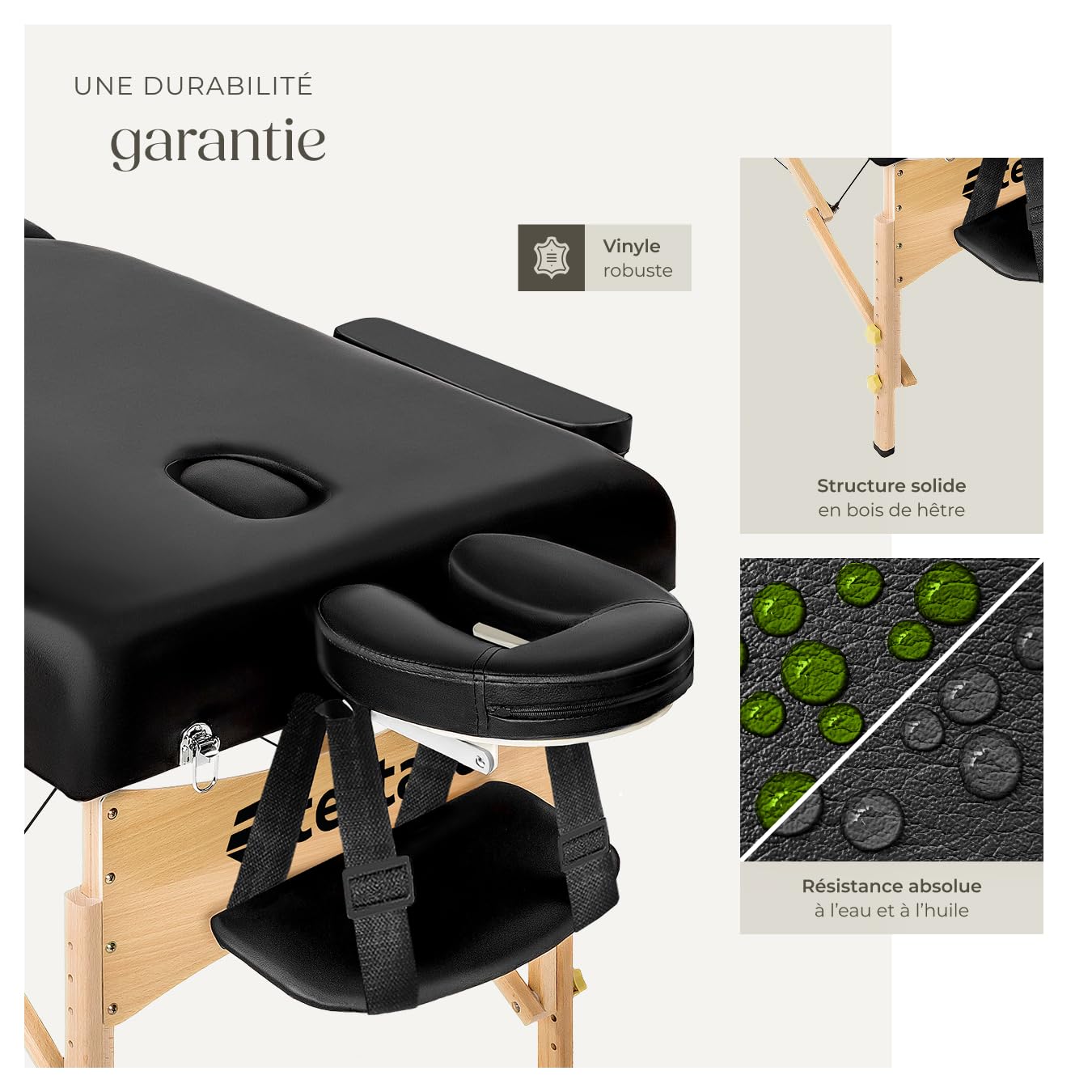 tectake® Table de Massage Pliante Professionnelle 3 Zones Ergonomique Massage et Relaxation Bois Table Esthetique Professionnel Lit de Massage Portable, Accessoires & Housse de Transport - Noir