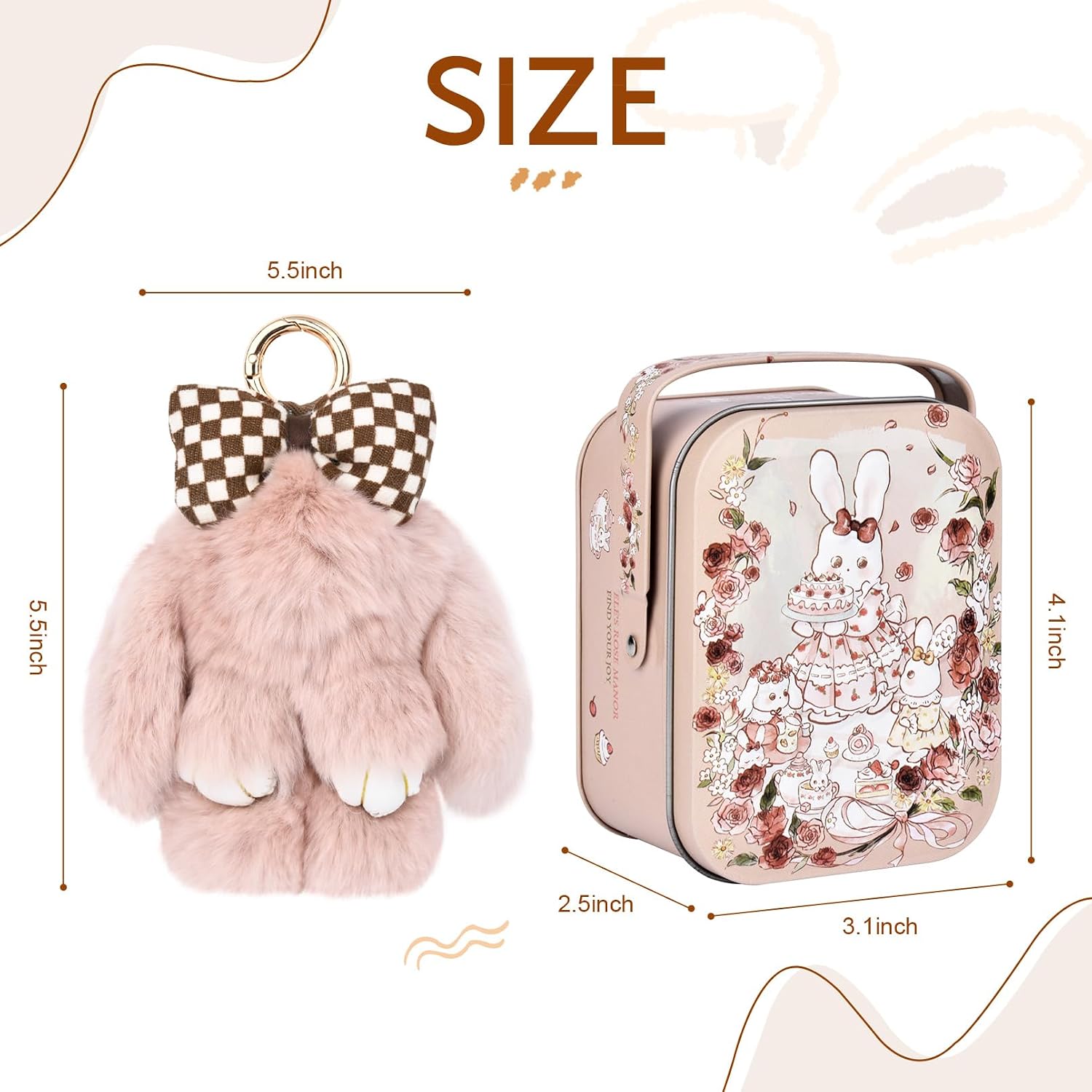 Bunny Keychain with Tin Box, Cute Keychain Gift, Soft Bunny Keychain Accessories for Women