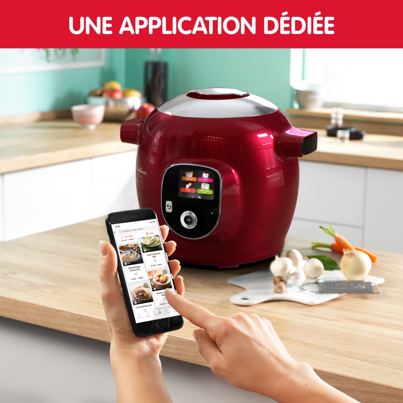 Moulinex Cookeo+ Connect Multicuiseur intelligent, Capacité 6 L, en nc, Cuisson haute pression, 6 modes de cuisson, Connection Bluetooth, 200 recettes intégrées, Application dédiée, Rouge CE86E510