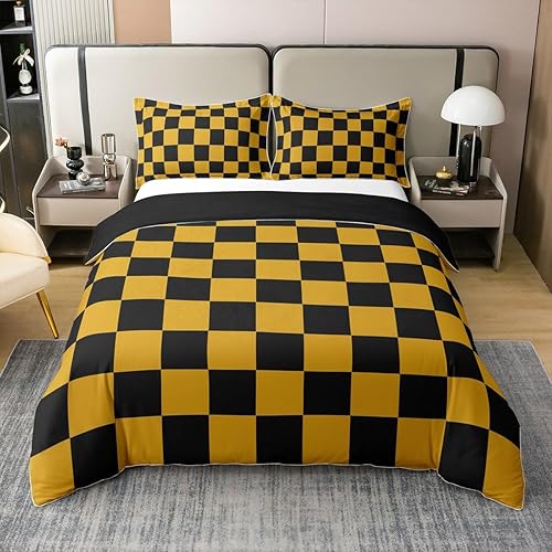 Miniatura 41 de Juego de ropa de cama a cuadros para adolescentes, mujeres, hombres, rosa, negro, a cuadros, 100% algodón, tamaño matrimonial, para niños y niñas,