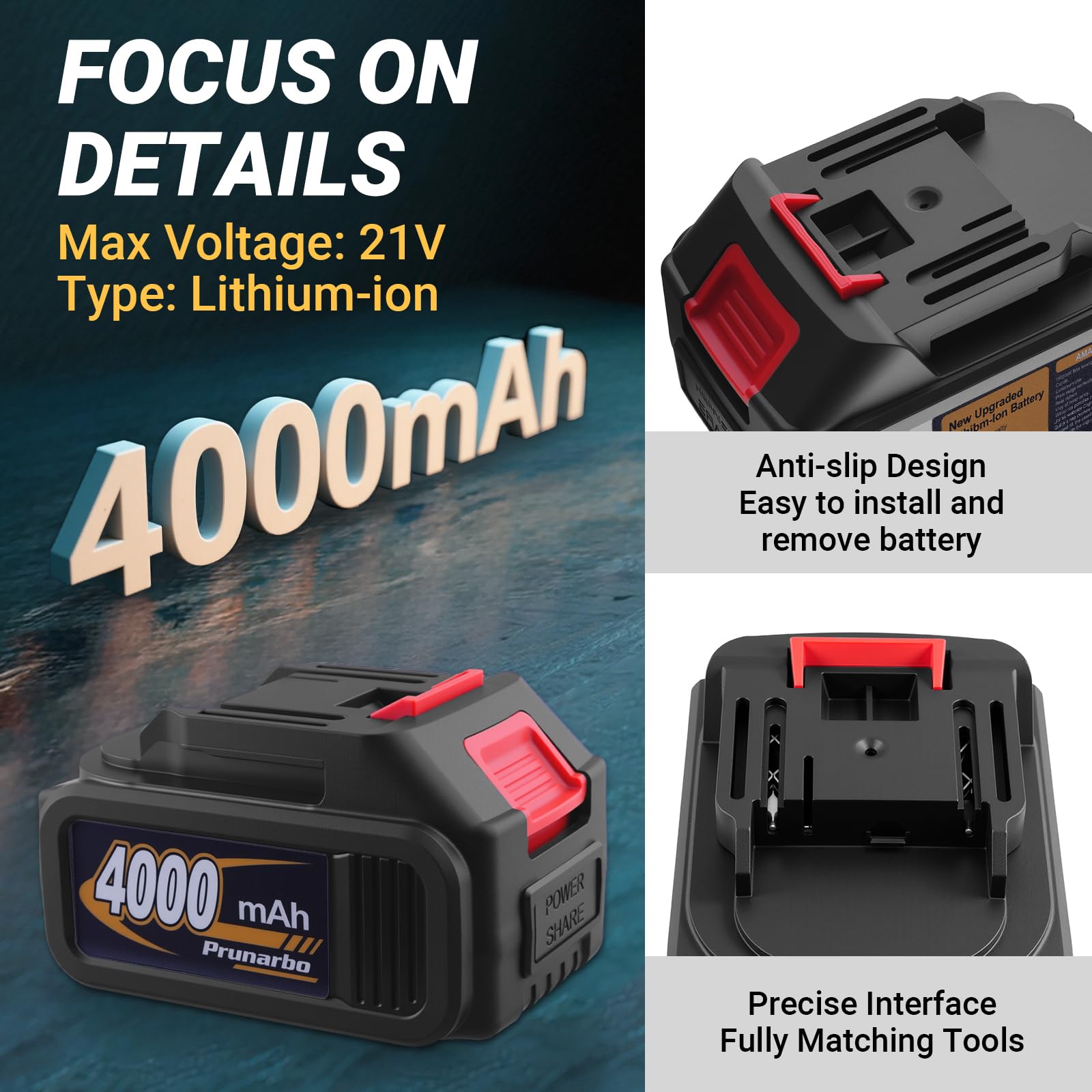 Batteria Di Ricambio 4Ah 21V MAX Compatibile Con PR-E50, PR-E40, PR-E8 | Continua A Lavorare Più A Lungo, Batteria Di Riserva Ideale Per Ridurre Le Interruzioni