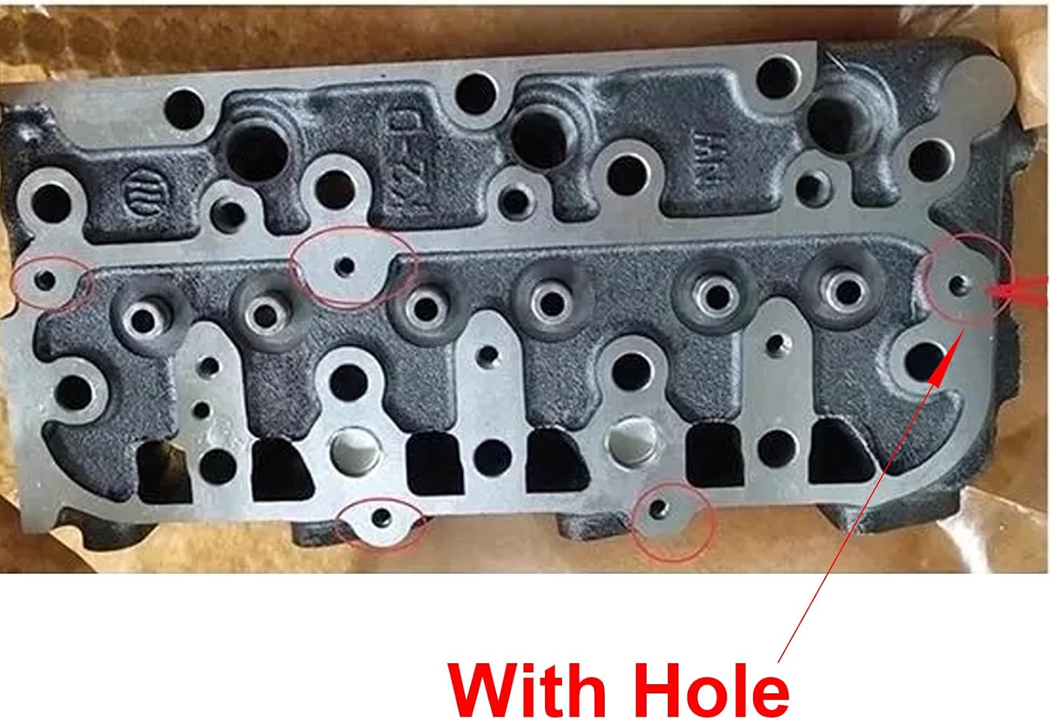 Cylinder Head Compatible for Kubota Engine D1105 (Complete Cylinder Head, Type A: with hole)