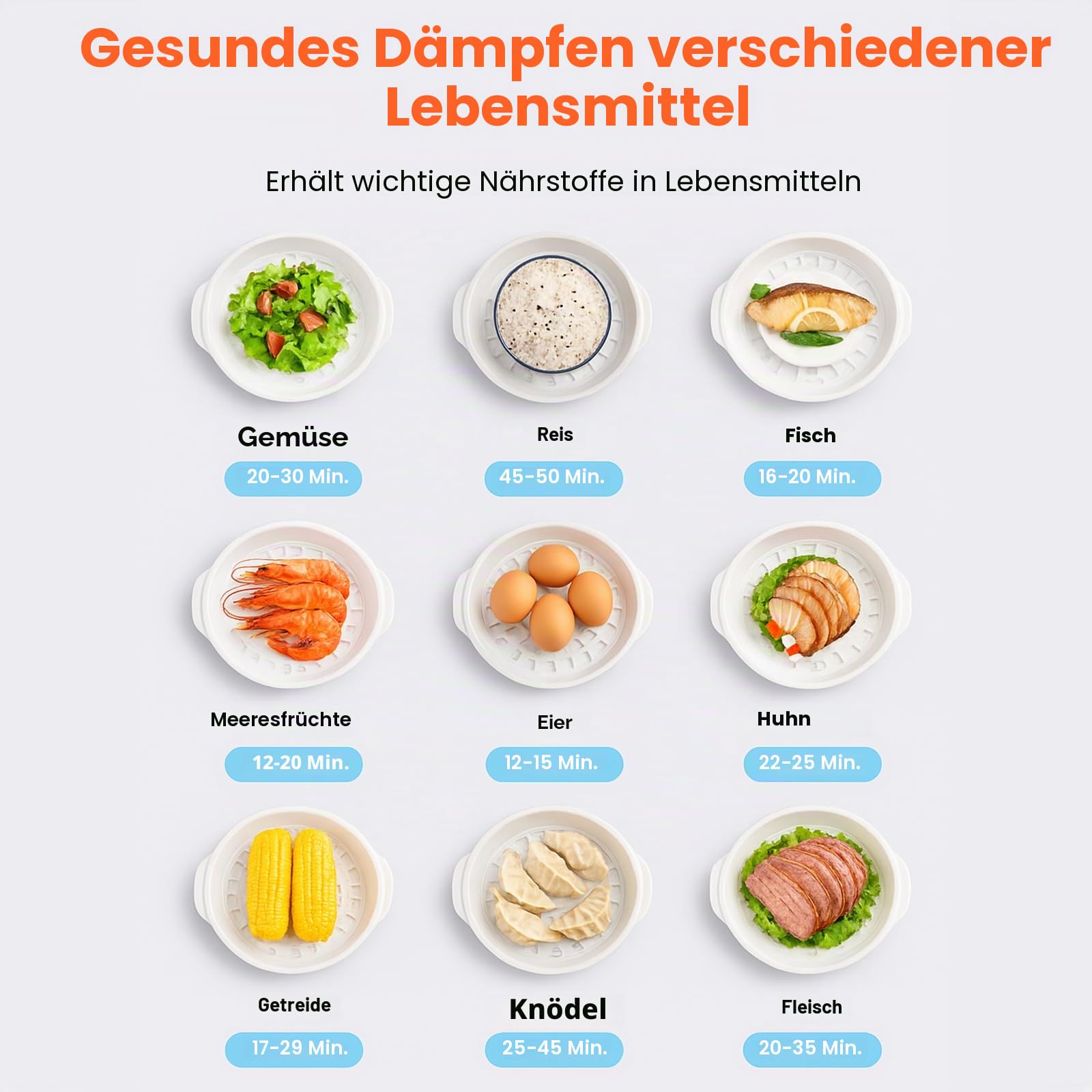 Aigostar Dampfgarer mit Timer 9L, 3-Etagen Stapelkörbe (800W, BPA frei) .EINWEGVERPACKUNG