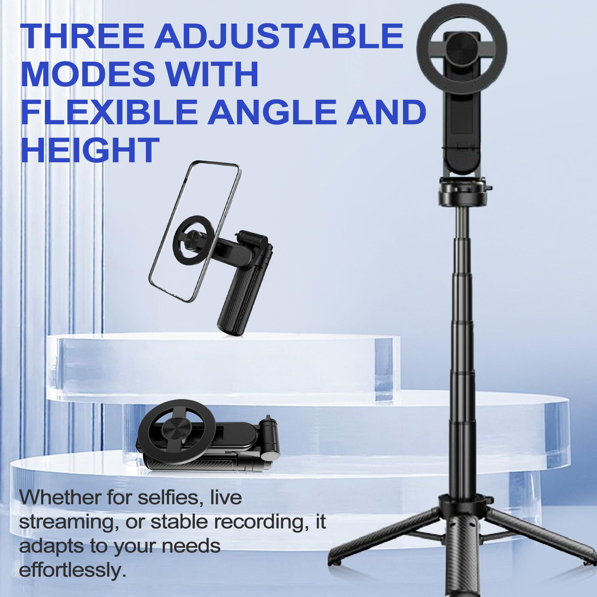 Bastone per selfie 4 in 1, multifunzione, rotazione a 360°, mini treppiede portatile estensibile per telefono con telecomando e anello in metallo per iPhone e Android, per viaggi, vlog, live streaming