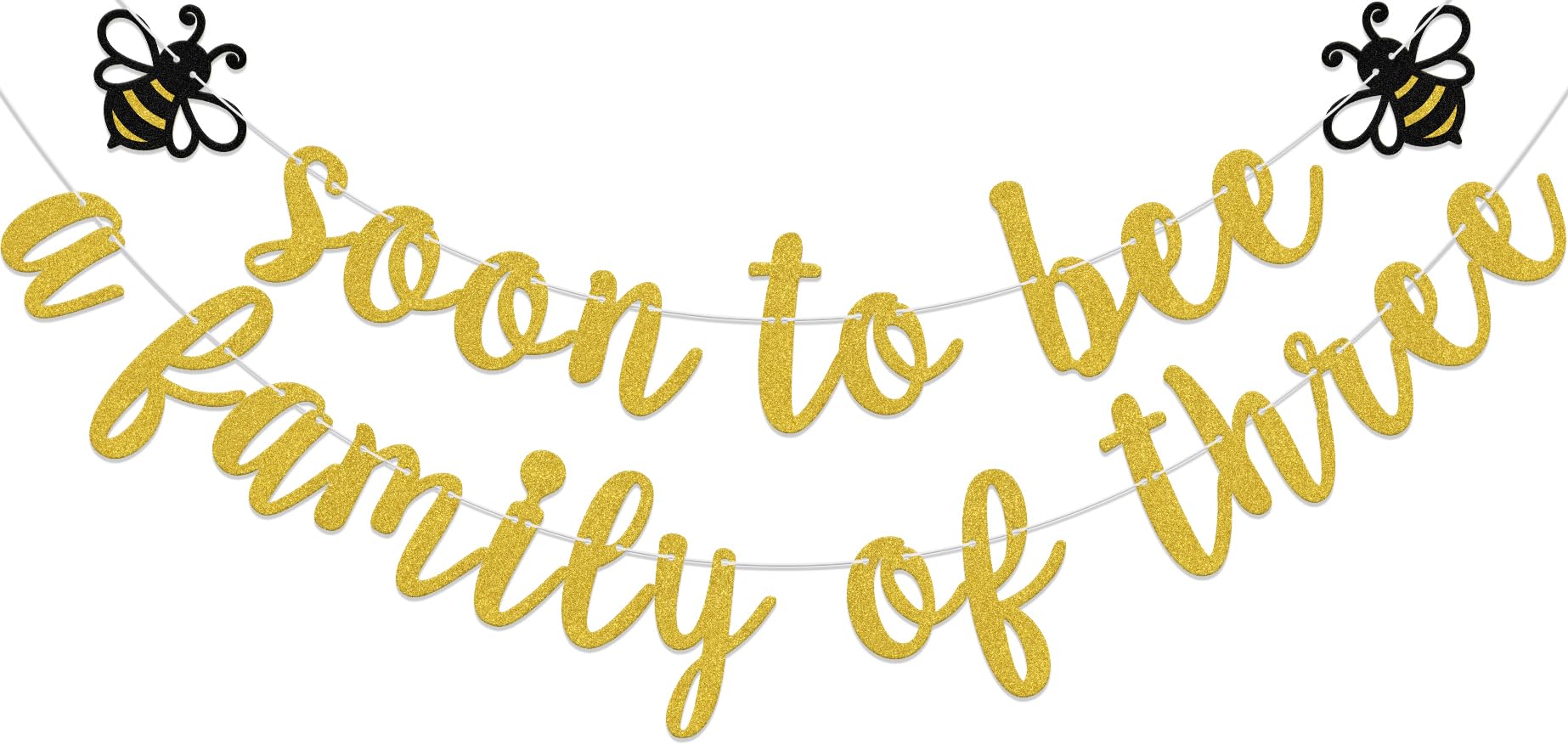 Aumccxz Soon to Bee a Family of Three Banner, Gender Reveal Baby Shower Bee Themed Party Decorations