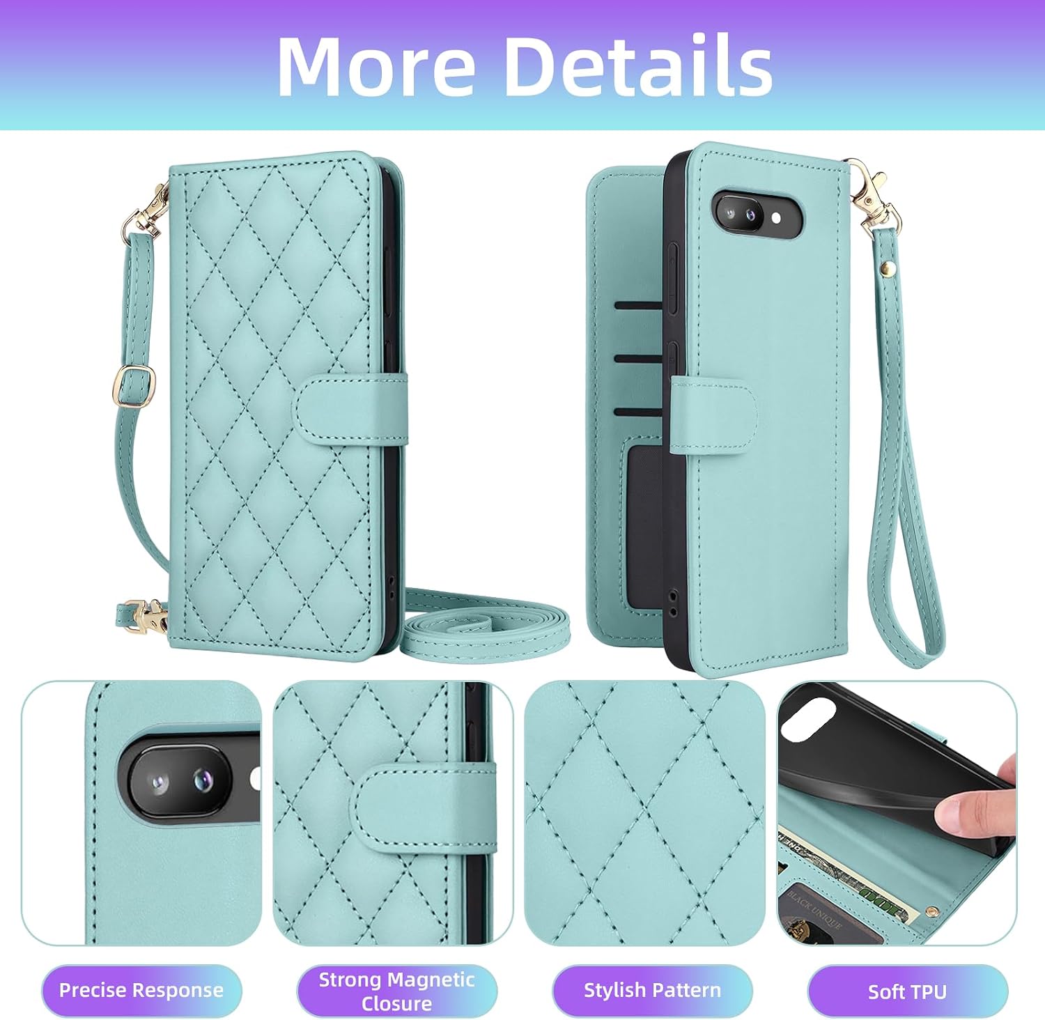 Argyle Flip Wallet Case for Google Pixel 10A Card Slots Women Mint image 3