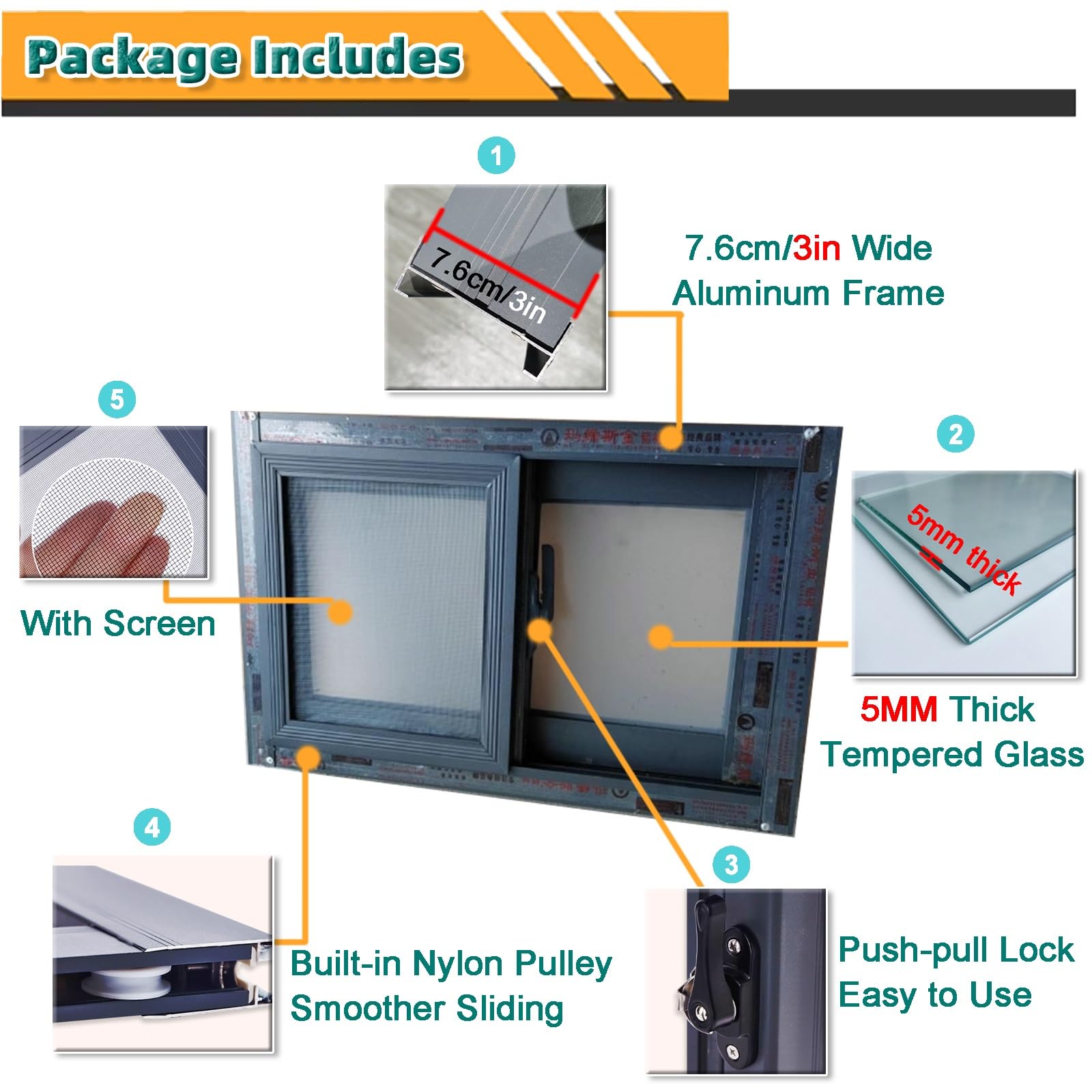 家具 Iron Window Amazon.com: JLXJYS Dark Gray Tempered Utility Sliding Window, 30