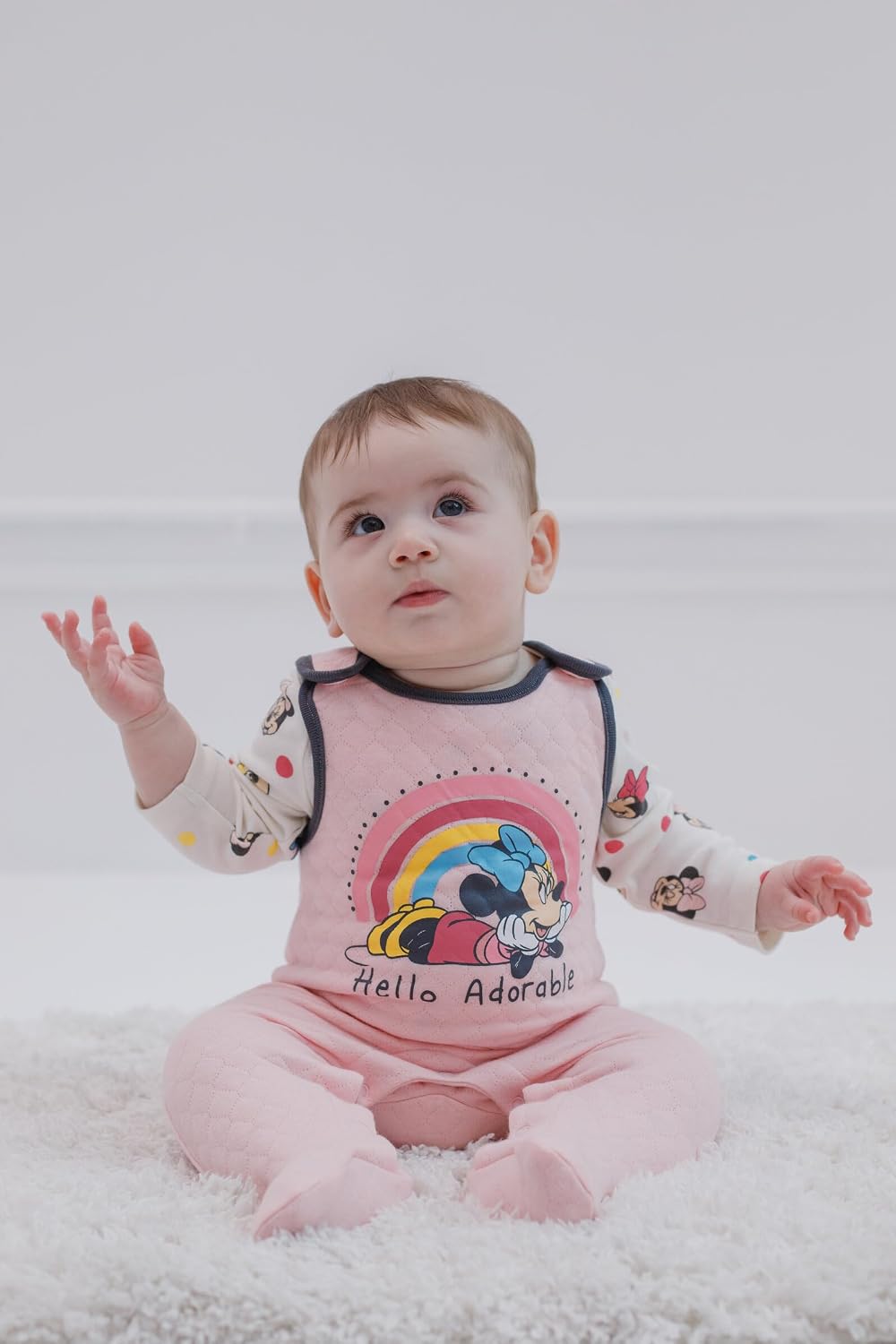 Disney Minnie Mouse Baby Girls Bodysuit and Quilted French Terry Overall Newborn to Infant