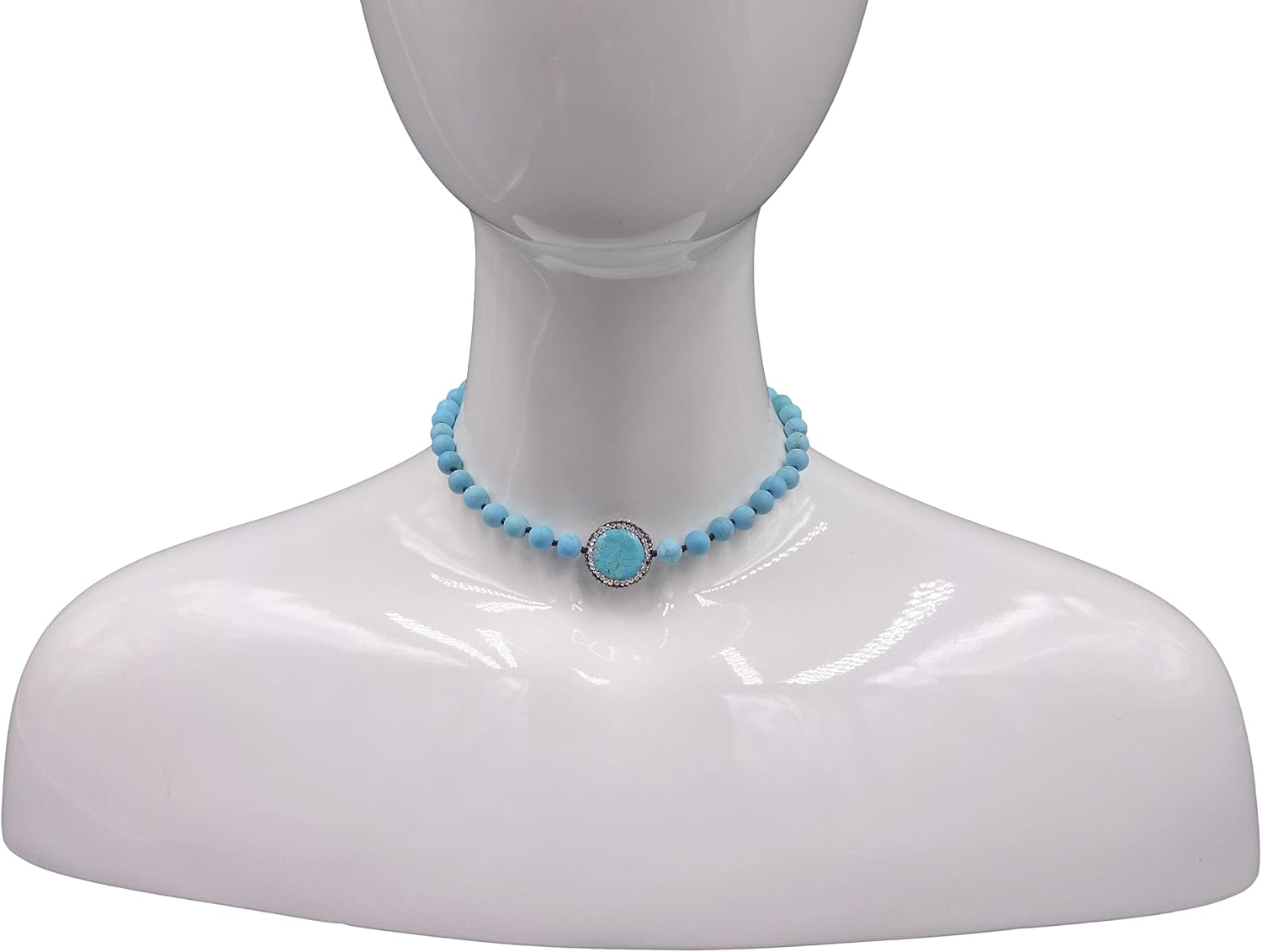 MGR MY GEMS ROCK! Collar Style Blue Magnesite Turquoise Beaded Strand Necklace,14.5" to 17.50" long.