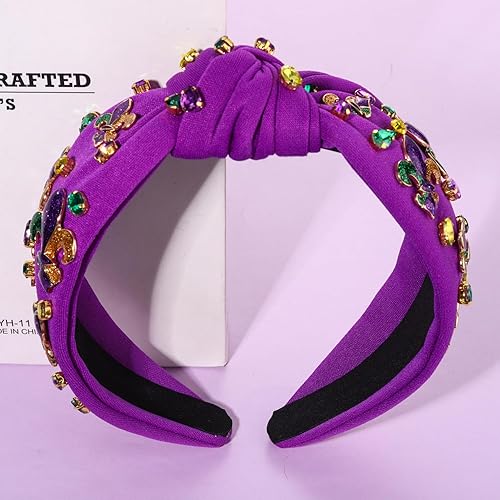 Miniatura 3 de mokkia Diadema de Mardi Gras, accesorios para mujer, diadema con cuentas de flor de lis, diadema anudada con diamantes de imitación para el martes