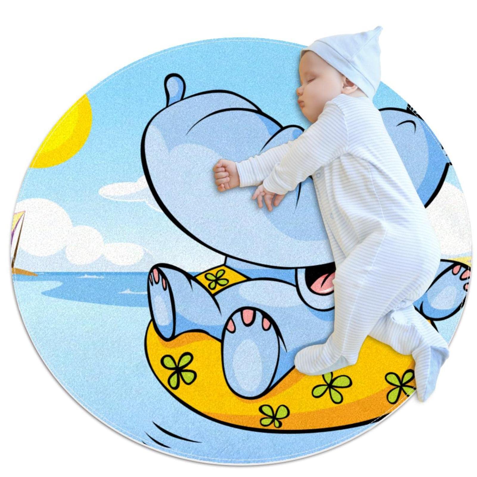 Alfombra redonda para niños y niñas JDEZ de 80cm con divertido estampado animal