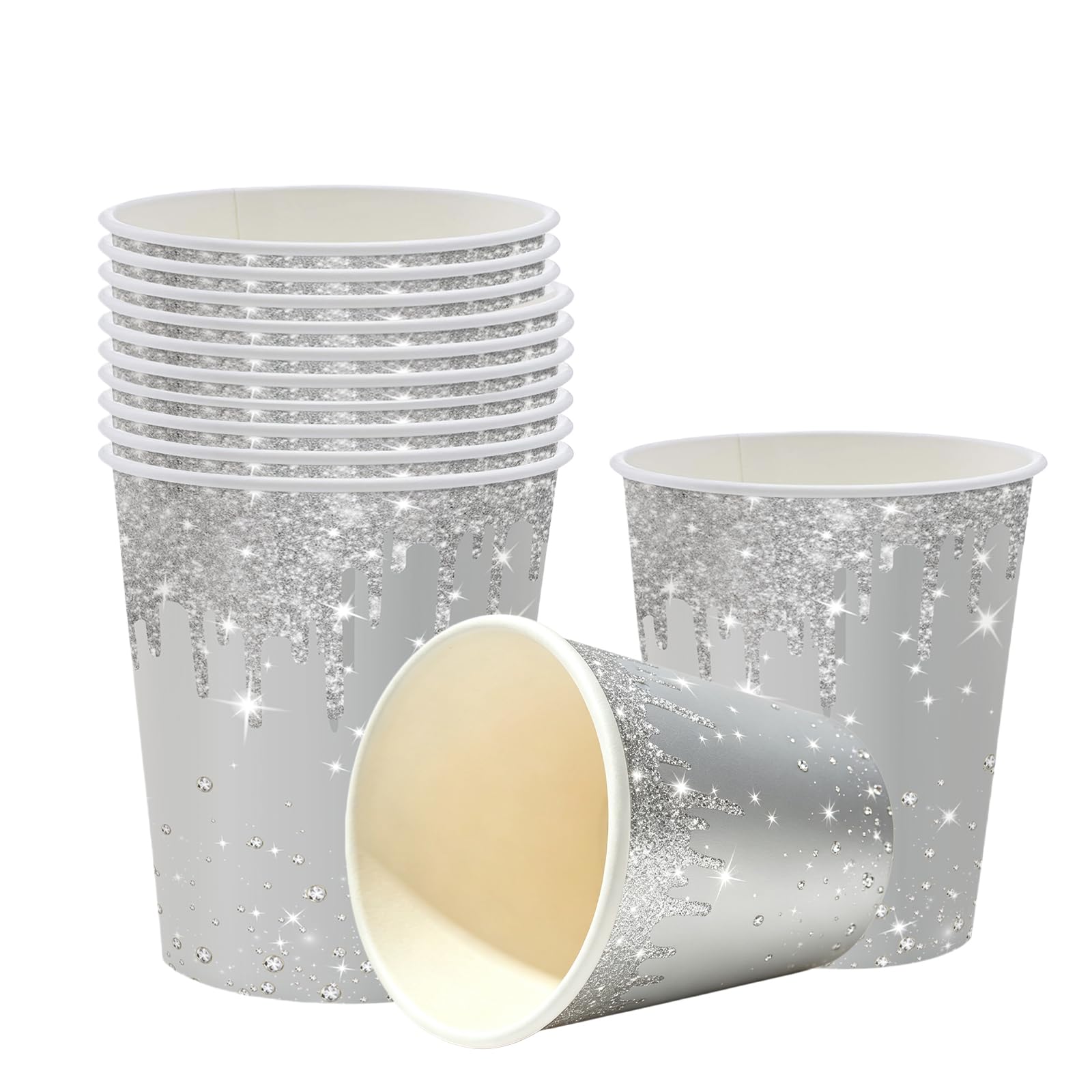 40P Silver Disposable Paper Cups,9 Oz Sparkling Silver Party Cup Birthday