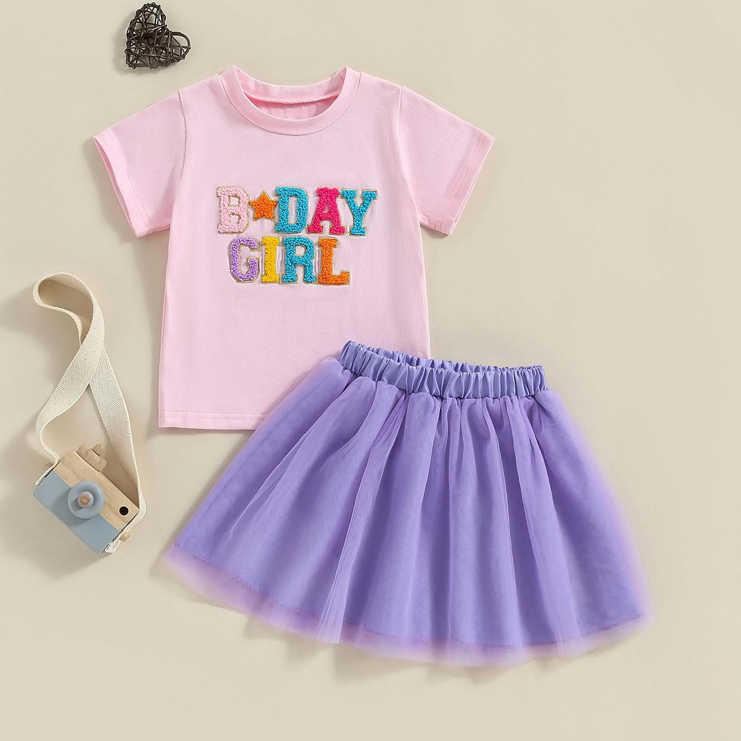 FIOMVA Toddler Girl Birthday Outfit Two Three Four Five Six Birthday Shirt+Tutu Tulle Skirt Little Girl Birthday Clothes