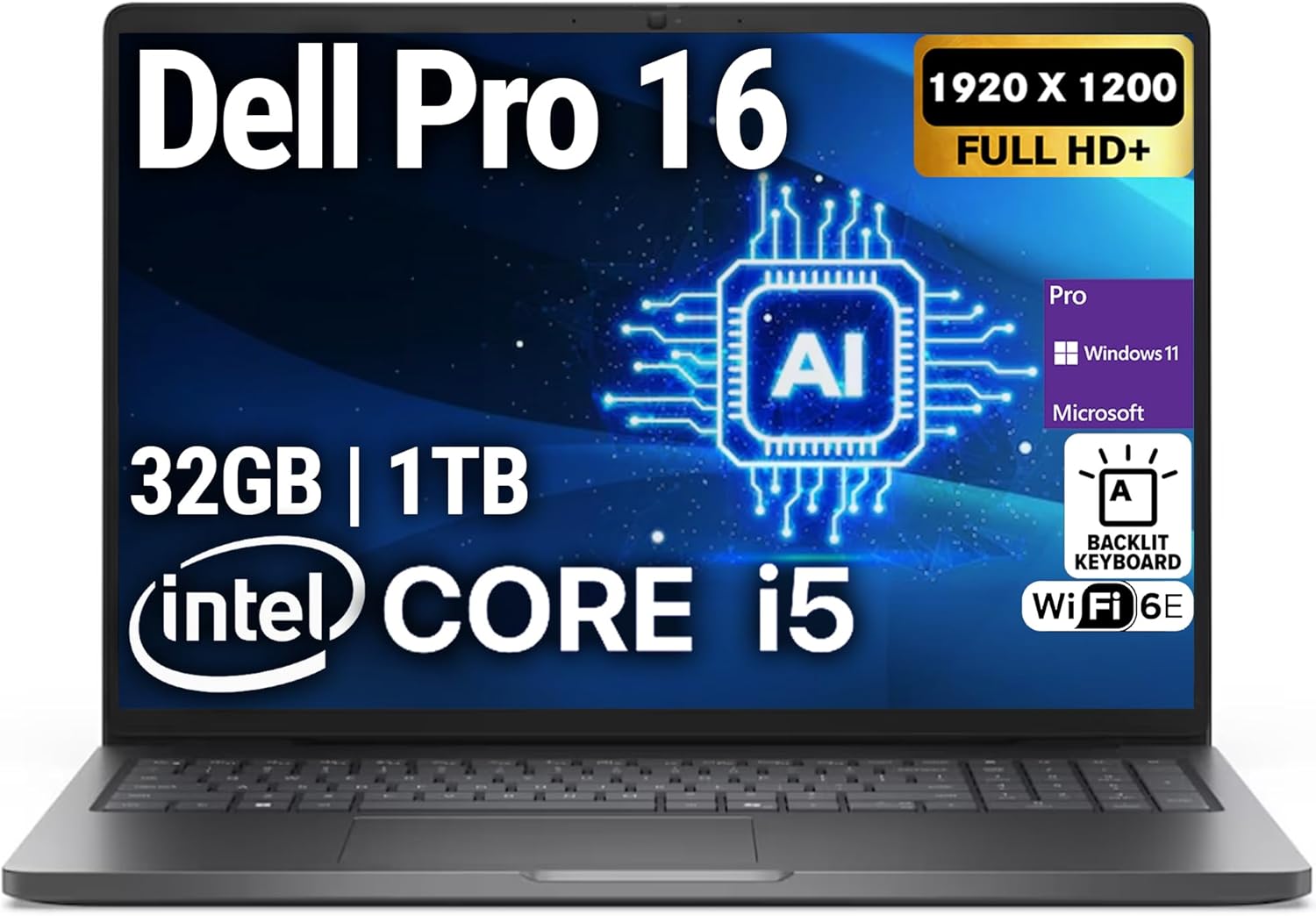 Dell Pro 16(Next-gen Latitude 3550) 16” FHD+ Display Business Laptop, Intel 10 Core i5-120U, 32GB DDR5 RAM, 1TB SSD, WiFi 6E + BT, Backlit Keyboard, HD Webcam, RJ-45, Win 11 Pro