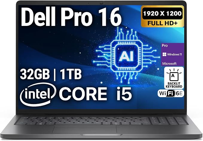 Dell Pro 16(Next-gen Latitude 3550) 16” FHD+ Display Business Laptop, Intel 10 Core i5-120U, 32GB DDR5 RAM, 1TB SSD, WiFi 6E + BT, Backlit Keyboard, HD Webcam, RJ-45, Win 11 Pro