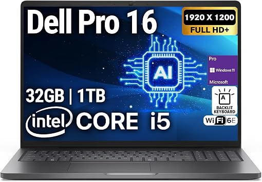 Dell Pro 16Next-gen Latitude 3550 16 FHD+ Display Business Laptop, Intel 10 Core i5-120U, 32GB DDR5 RAM, 1TB SSD, WiFi 6E + BT, Backlit Keyboard, HD Webcam, RJ-45, Win 11 Pro