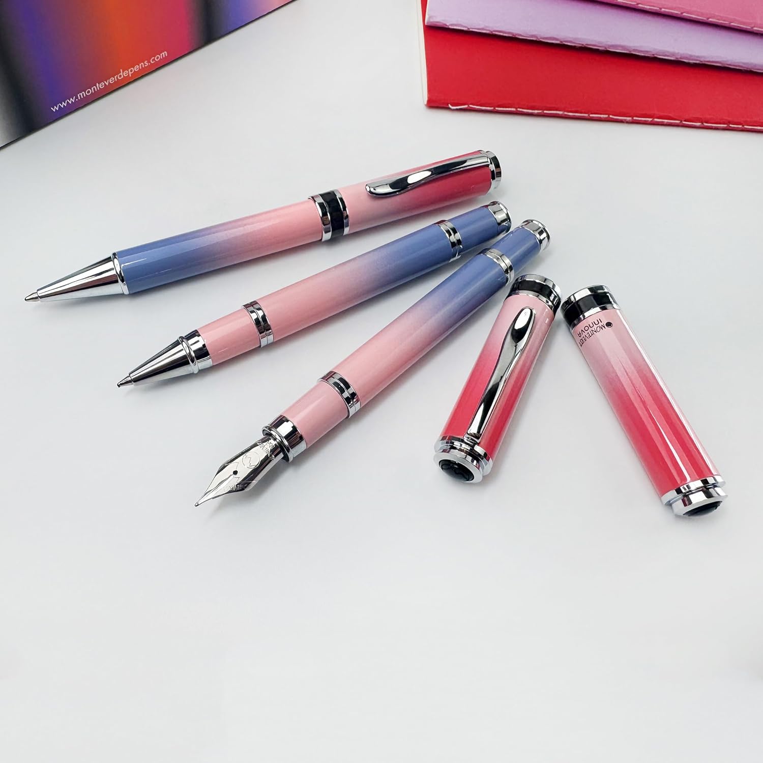 Monteverde USA Innova Ombre Fusion Charm (Violet/Pink/Magenta Gradient Finish) Fountain Pen - Stub Nib, Refillable, Gift Case, Luxury Pen