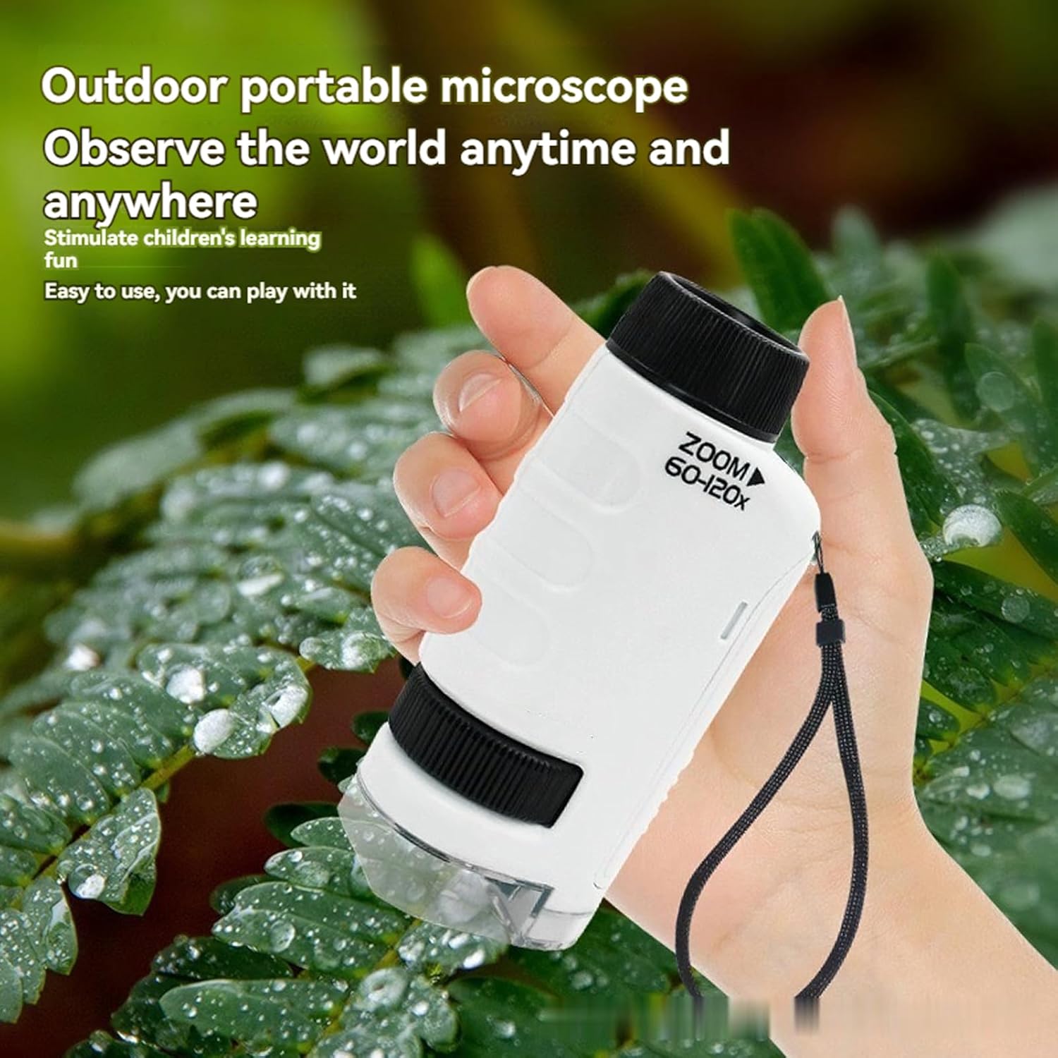Portable Pocket Microscope, Handheld Microscope for Kids with LED Light, 60x-120x Magnification & 12 Specimen Slides (White+Blue)
