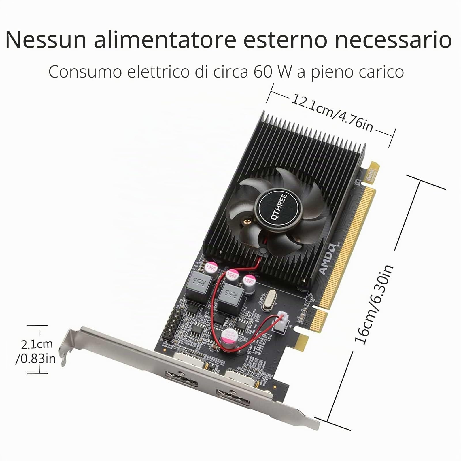 QTHREE Radeon HD 6570 1GB DDR3 2X HDMI Scheda Video, Low Profile, PCI-Express 2.0 x16, Computer GPU, Graphics Card for PC