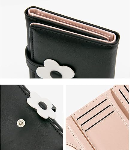 Miniatura 5 de LJCZKA Bonita cartera pequeña para niñas y mujeres, bloqueo RFID, piel sintética, tres plegadas, bolsillo para efectivo con tarjetero y billetera