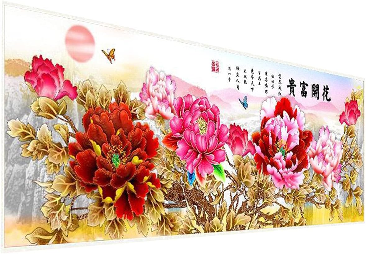 Instarry DIY 5D Diamond Painting Diamond Peony Flower Mosaic Embroidery Decoration Art Craft 47.2x19.7 inch