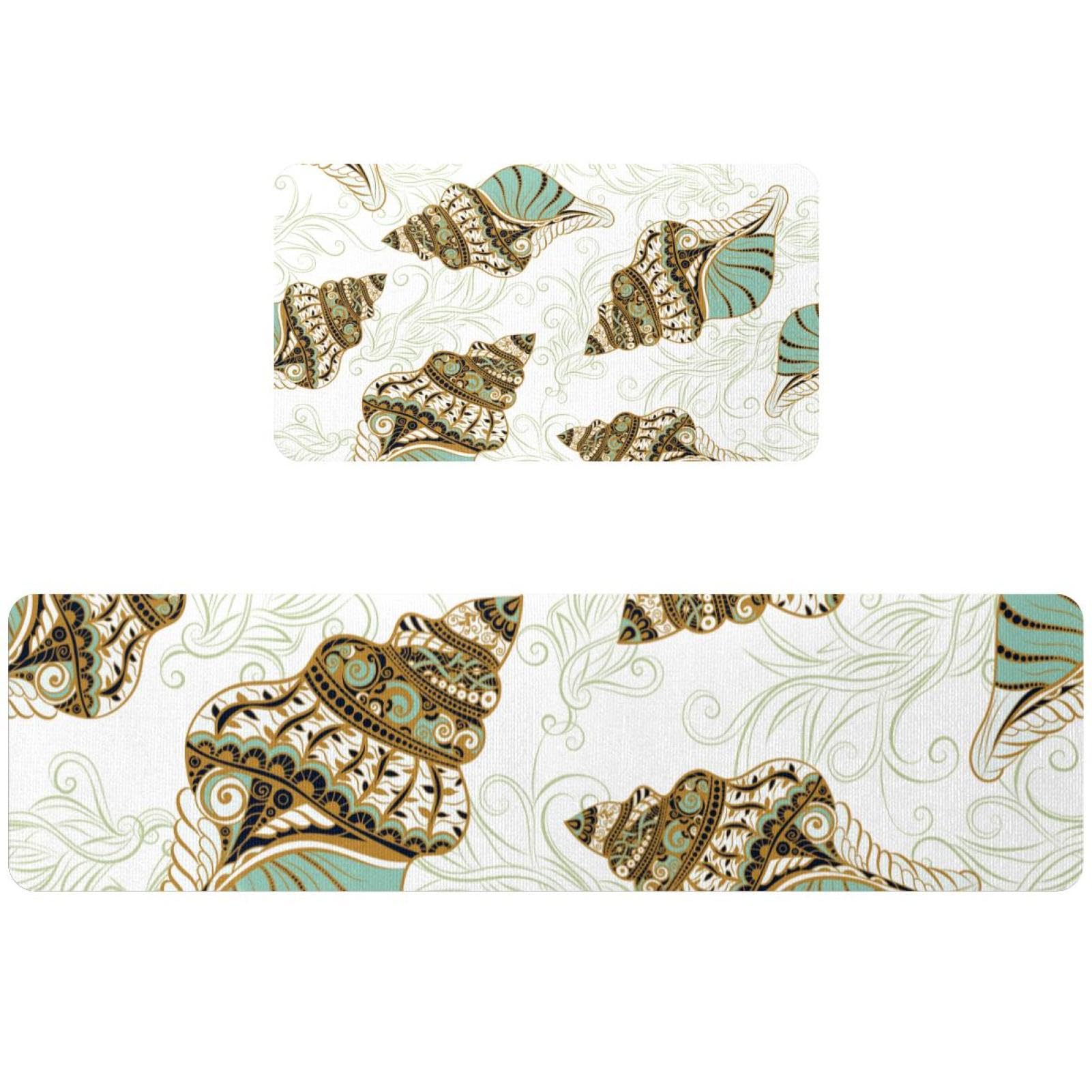 Alfombrillas de cocina elegantes con conchas de mar, juego de 2 alfombras lavables de lujo
