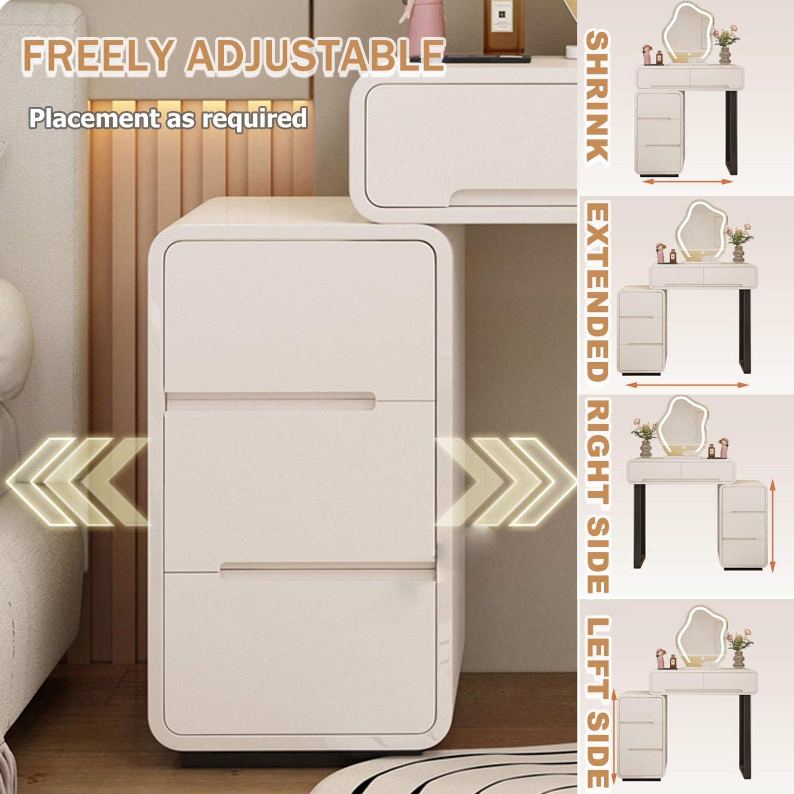 Elegancki zestaw kosmetyczny 3 w 1 z lustrem LED i krzesłem, biała toaletka dla kobiet, kosmetyki i przechowywanie, idealna stacja kosmetyczna i akcesoria glamour Essentials.
