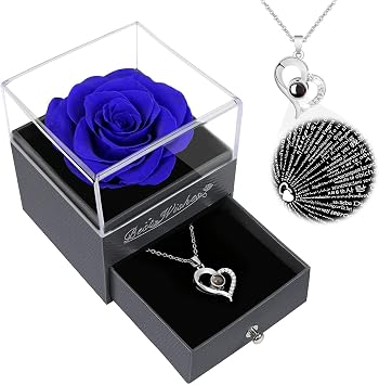 Preserved Rose Flowers With Necklace,Christmas Flowers Gifts for Women Mum