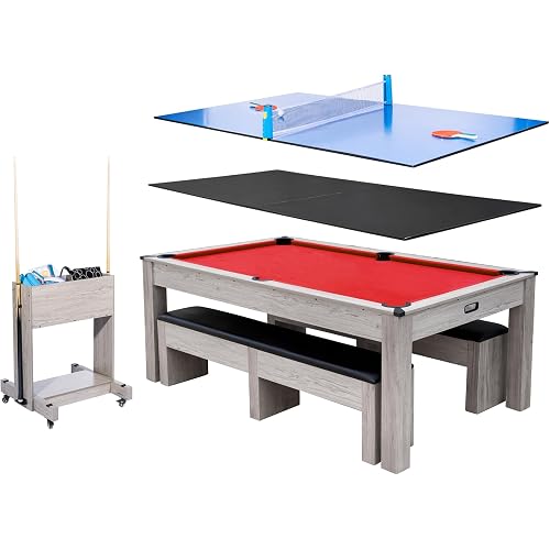 7FT 3-in-1 Pool Table with Dining Top and Table Tennis Set