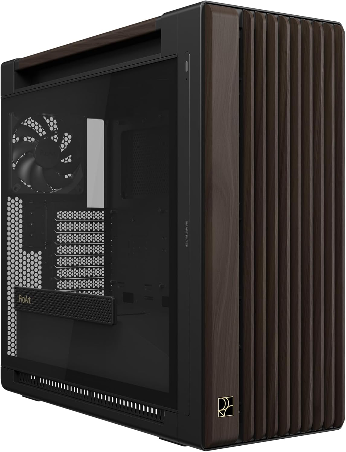 ASUS ProArt PA602 Wood Edition Modern Black E-ATX Mid-Tower Case with Tempered Glass, 440 mm GPU Support, 420 mm Radiator & 3 Pre-Installed Fans