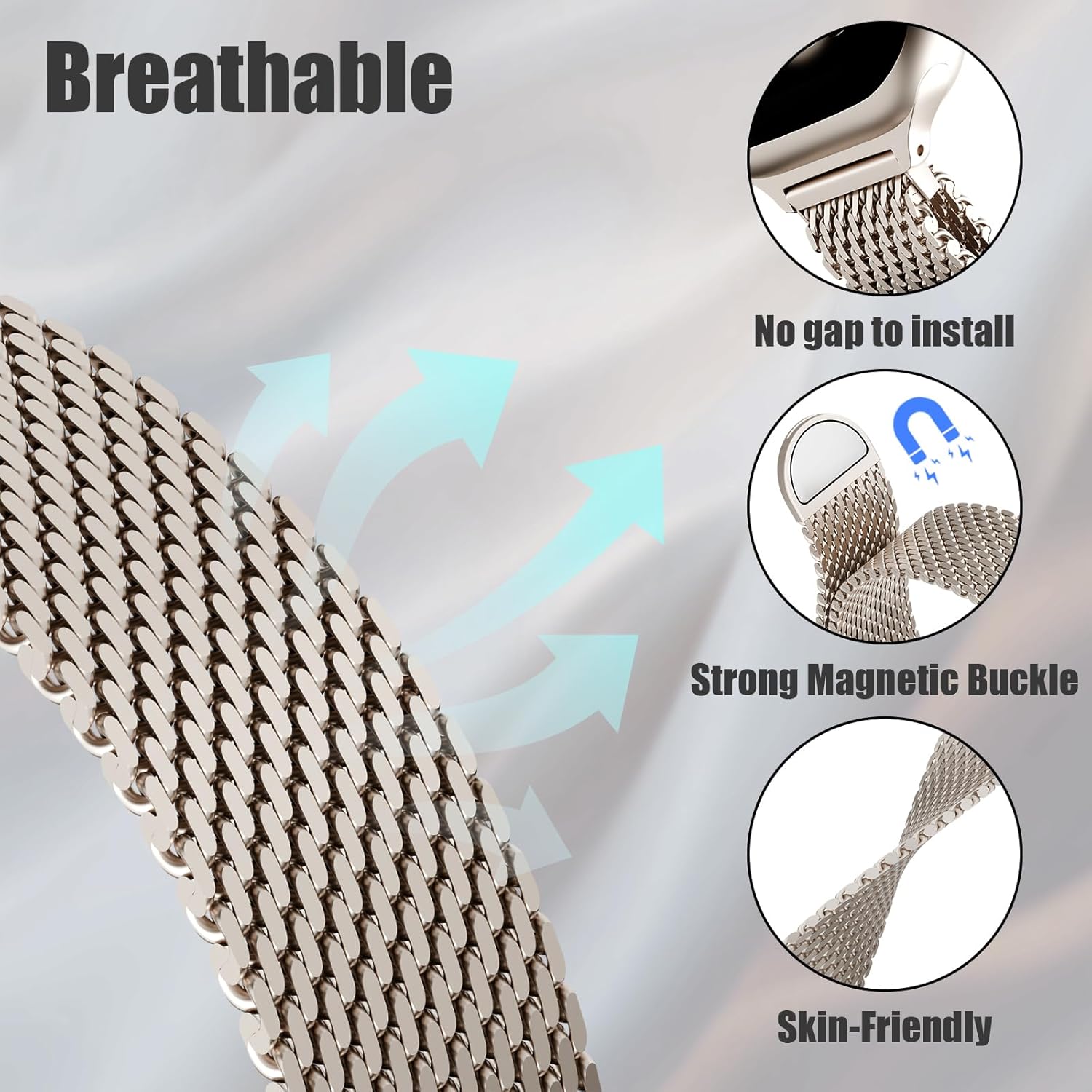 Slim Thin Milanese Loop Band Compatible with Apple Watch 38mm 40mm 41mm 42mm 44mm 45mm 49mm Women Men, Stainless Steel Mesh Magnetic Clasp Strap for iWatch Series 11 10 9 8 7 6 5 4 3 2 1 Ultra SE - Image 3