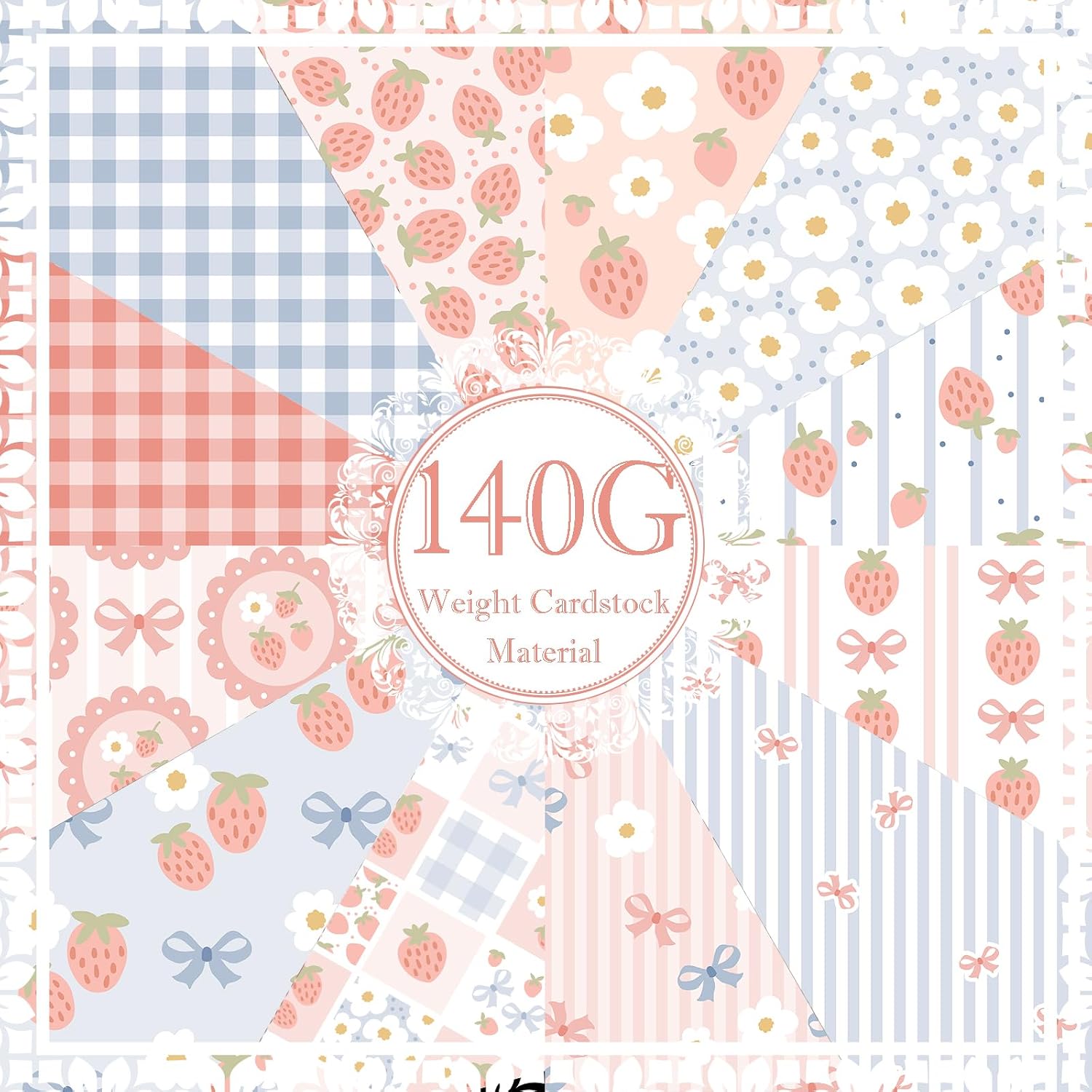 24 Sheets Grandmillenial Strawberry Scrapbook Paper, 12 Styles Summer Strawberry Patterns Decorative Craft Paper Folded Flat for Birthday Baby Shower Card Making Photo Album Decor, 11.8'' x 11.8'