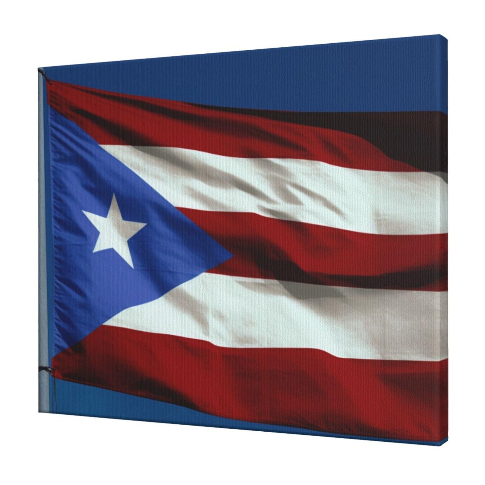 YKLJG Puerto Rico Flag Printed Wall Art Canvas Prints 60x50 CM Wooden Framed Picture Painting Artwork for Bedroom Kitchen Home Office Decor