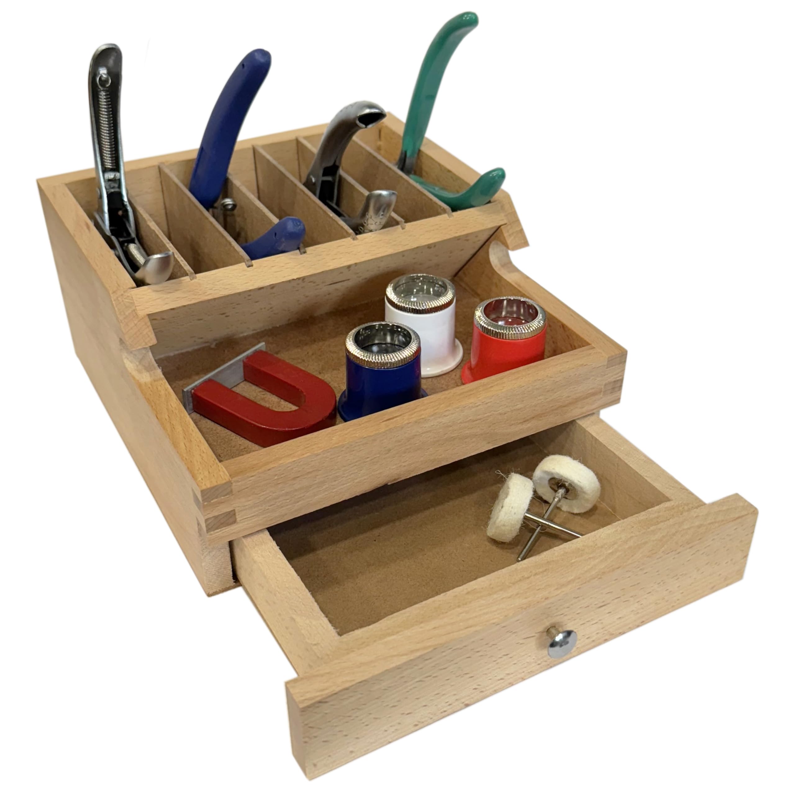 Wooden rack for plier file jewels storage organiser with drawer jewellery tool