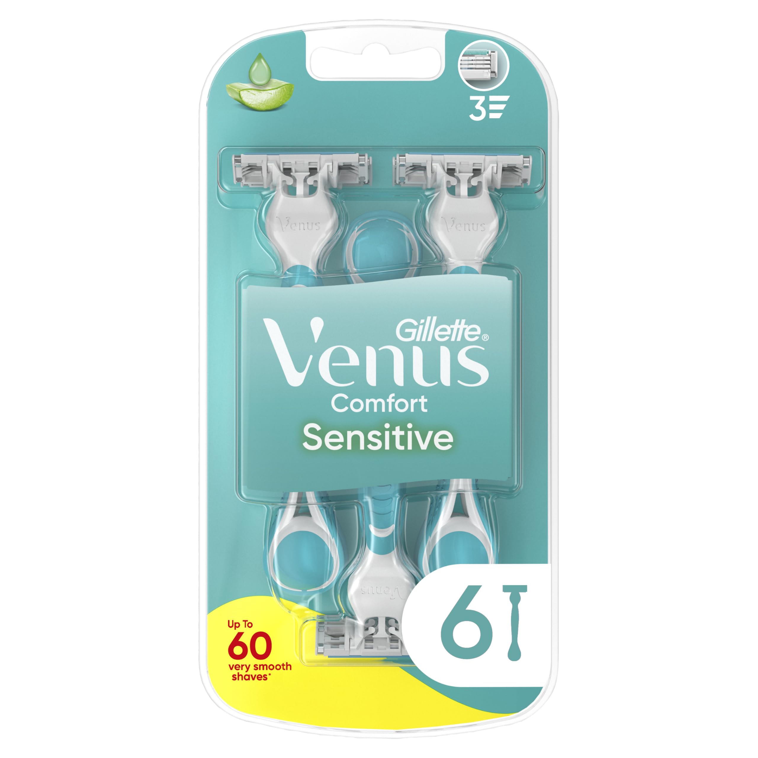 Gillette Venus Comfort Sensitive Women's Razors, 6 Women's Disposable Razors