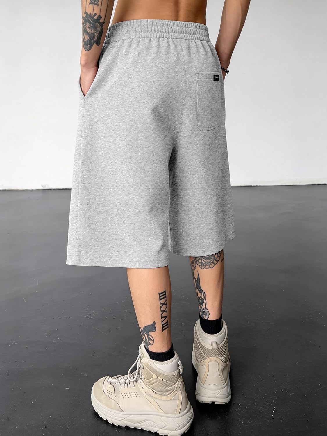 PLEPAN Men's Baggy Sweat Shorts Cotton Under Knee Length Loose Shorts Y2K Style Raw Hem Basketball Jorts