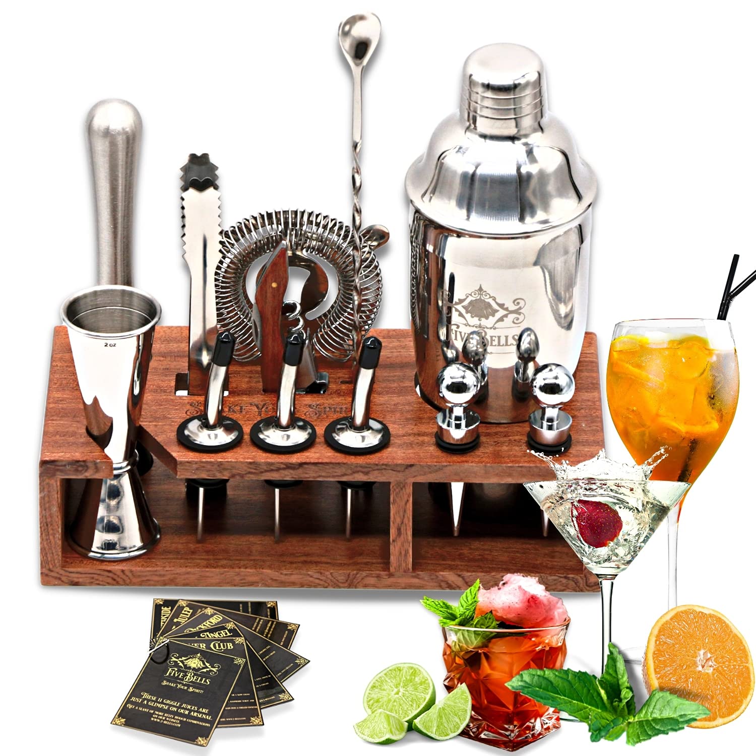 Cocktail-Set, Of 13 Cocktail-Accessories, 304SST Cocktail-Shaker-Set With Cocktail-Strainer and Cocktail-Spoon, Ideal Cocktail Gift Set For Men And Women, Cocktail Making Set For Home Or Bartender Kit