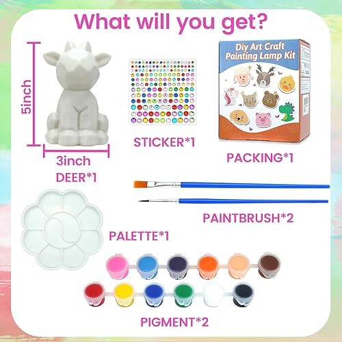 Miniatura 5 de Pinta tu propio kit de lámpara de ciervo, 1 pieza, kits de pintura geométrica para niñas y niños de 4, 5, 6, 7, 8, 9, 10, 11, 12+, suministros de