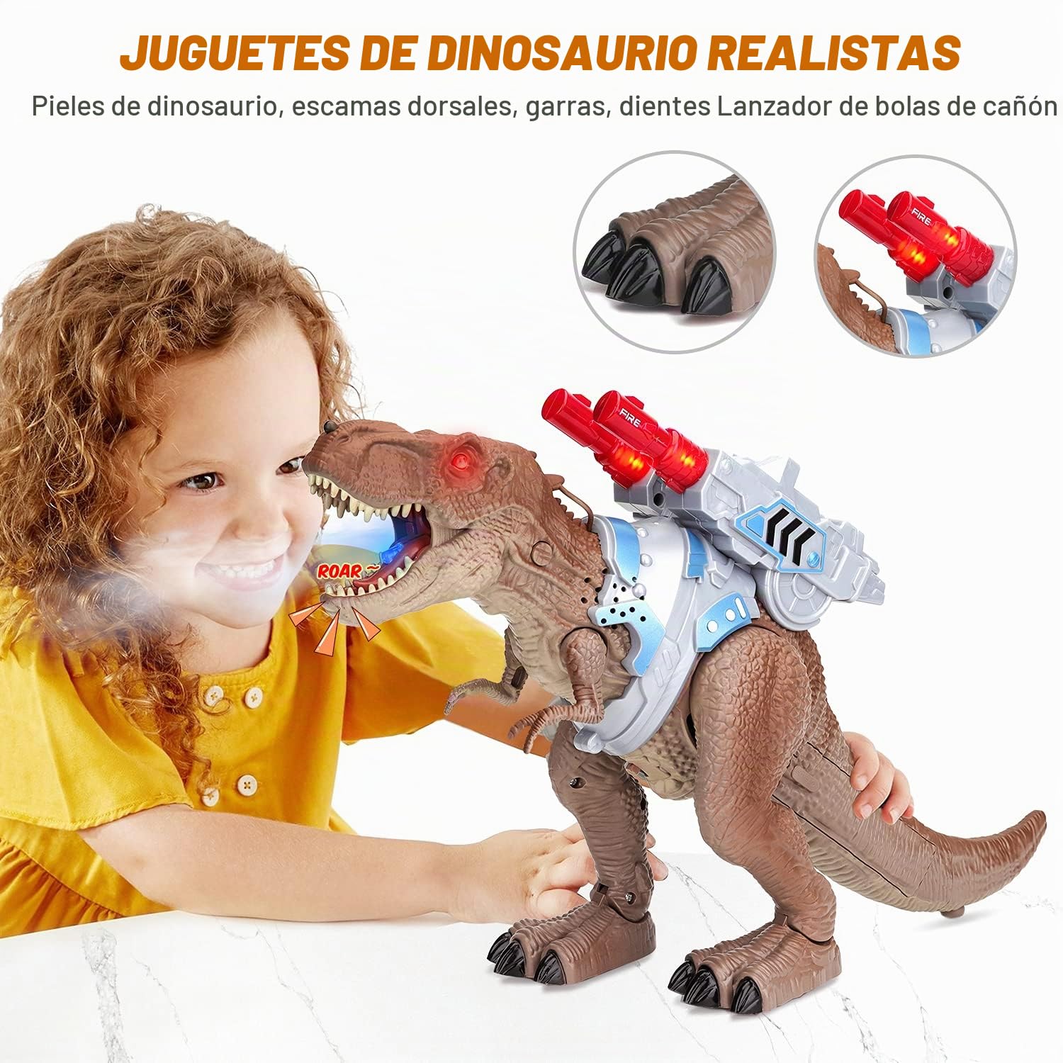 Smalody Juguete de Dinosaurio con Control Remoto - Juguetes Animales T-Rex | Dinosaurio radiocontrolado con función de pulverización, juguete electrónico caminante con rugido realista